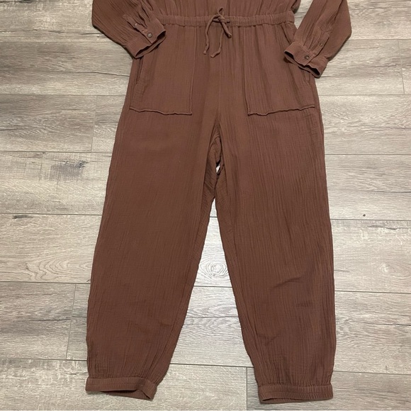 Madewell Lightspun Lightweight Gauze Tapered-Leg Jumpsuit Hot Cocoa Brown Sz 14 - Picture 4 of 9